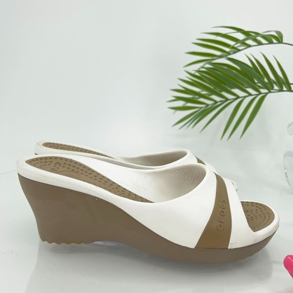 Crocs Sassari Slide Sandal Women's Size 7 Brown White Rubber Slip On Shoes - Picture 4 of 14